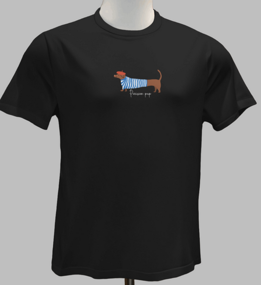 "Parisian Pup" Printed Half Sleeve Crew Neck Tshirt